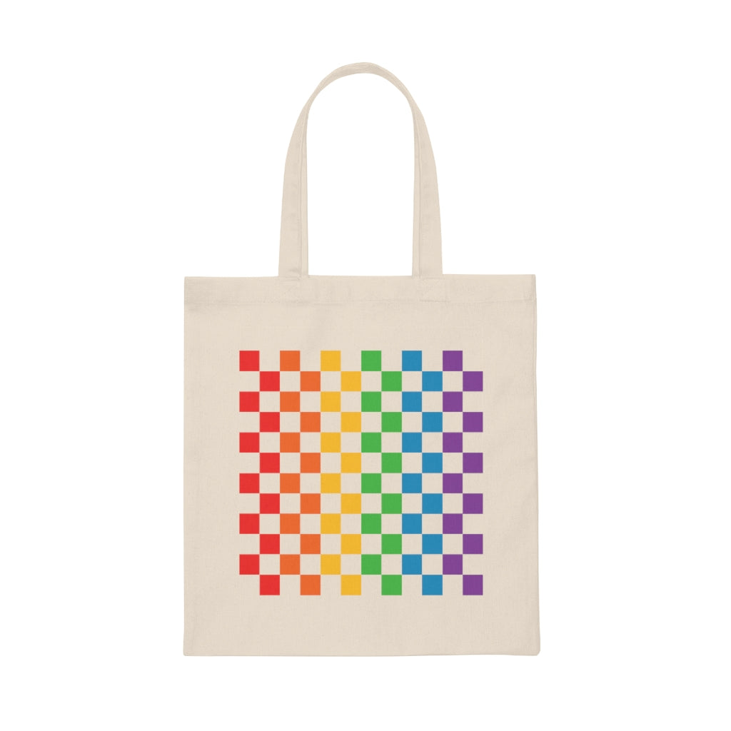 Rainbow Checker Canvas Tote