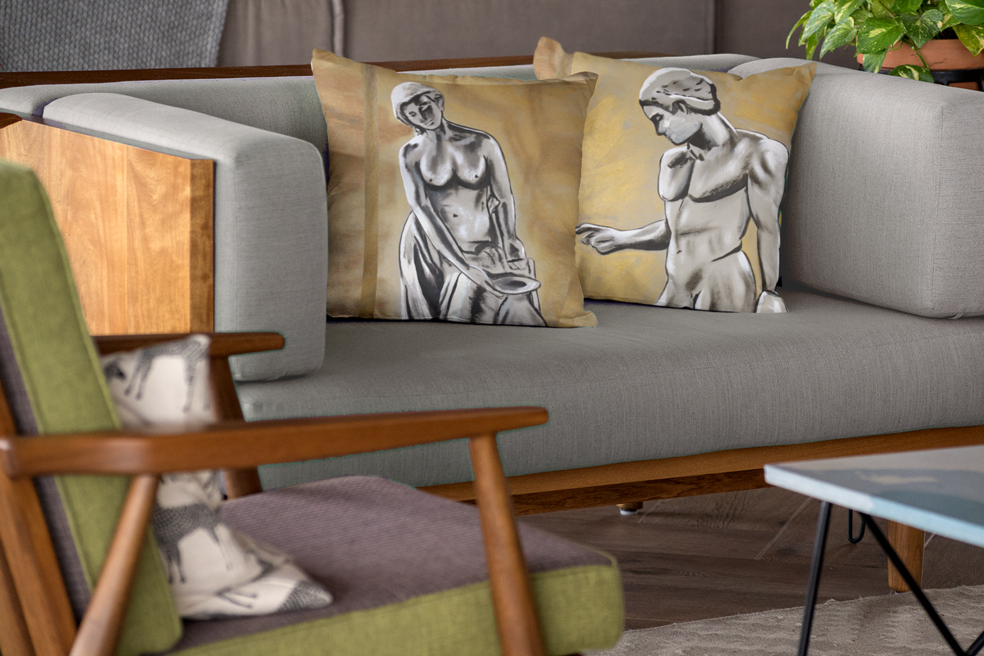 Male Sculpture Accent Pillow